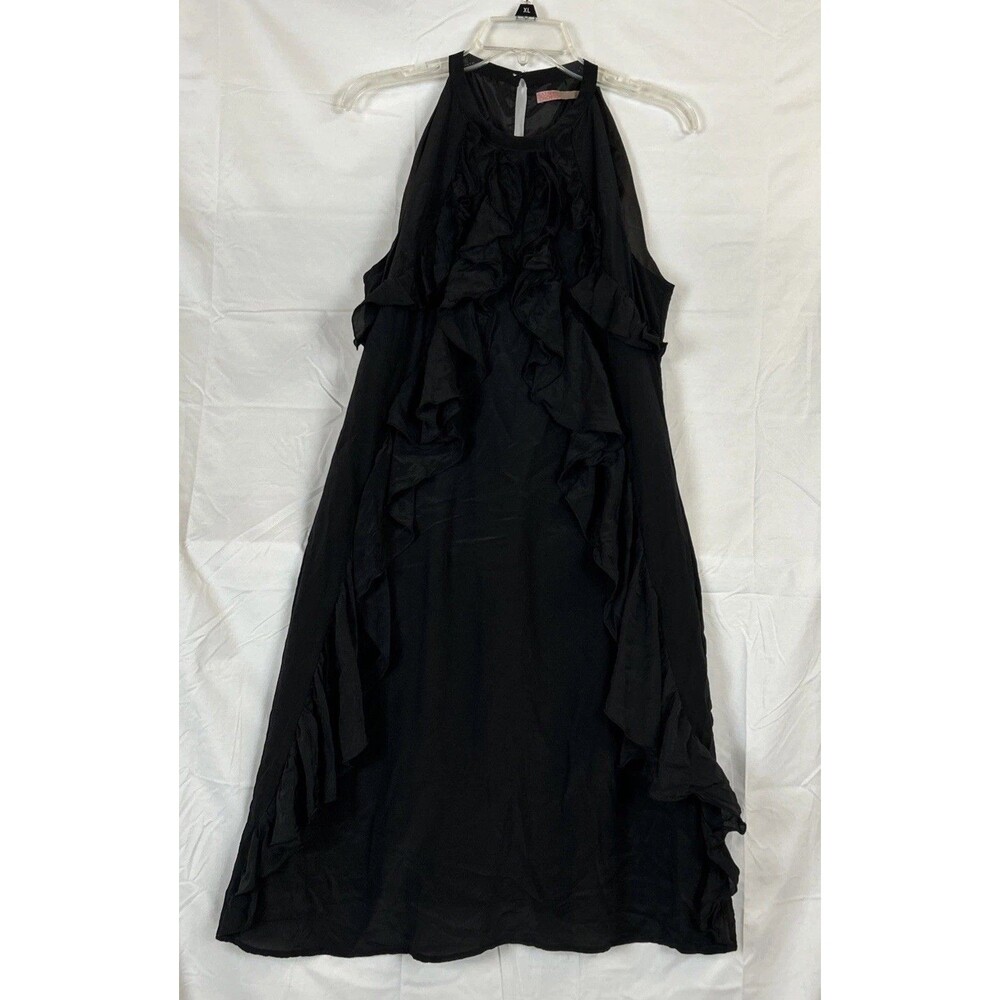 St. Tropez West 100% Linen Halter Shift Dress Size Large Black Keyhole Midi